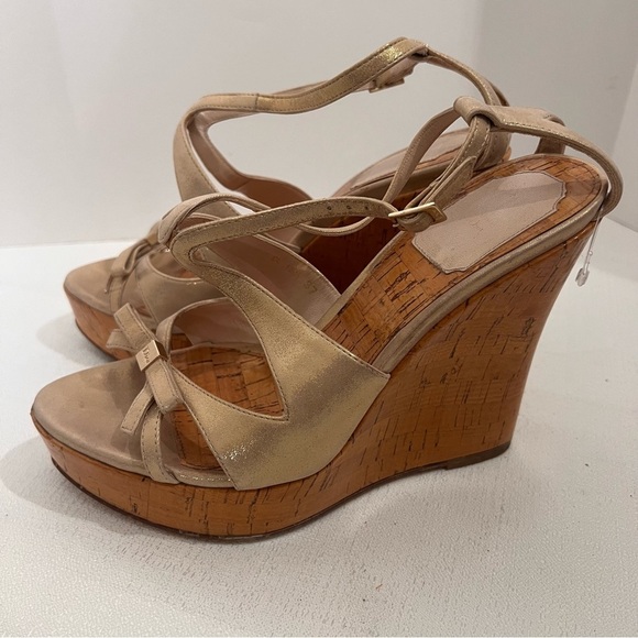41. Christian DIOR Gold Peep Toe Wedges 7 - Picture 8 of 14